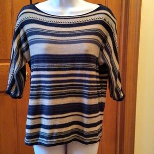 Chaps denim striped sweater with elbow length sleeves